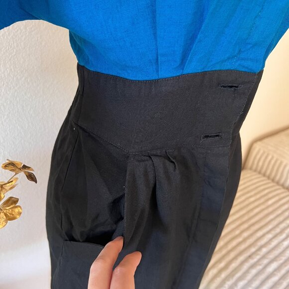 Vintage Michelle Stuart 80s Blue and Black Panel Dress with Dolman Sleeves S - Picture 4 of 8